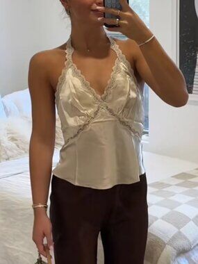 Reformation Monica Silk Top Monica Medium Almond Cream Ivory French Cocktail